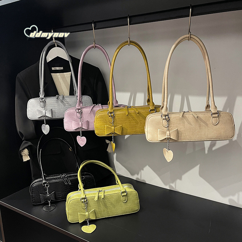 French Style Light Luxury Niche Underarm for Women 2025 Summer Fashion Bowknot Versatile Textured Shoulder Baguette Bag ddmynov ddmynov
