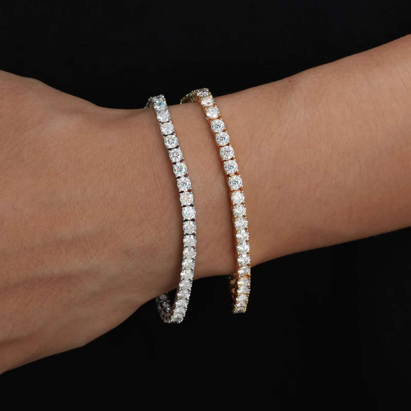 Fine Hip Hop Jewelry White Gold Plated 925 Sterling Silver VVS Moissanite Diamond Iced Out Tennis Chain Bracelet for Men Women