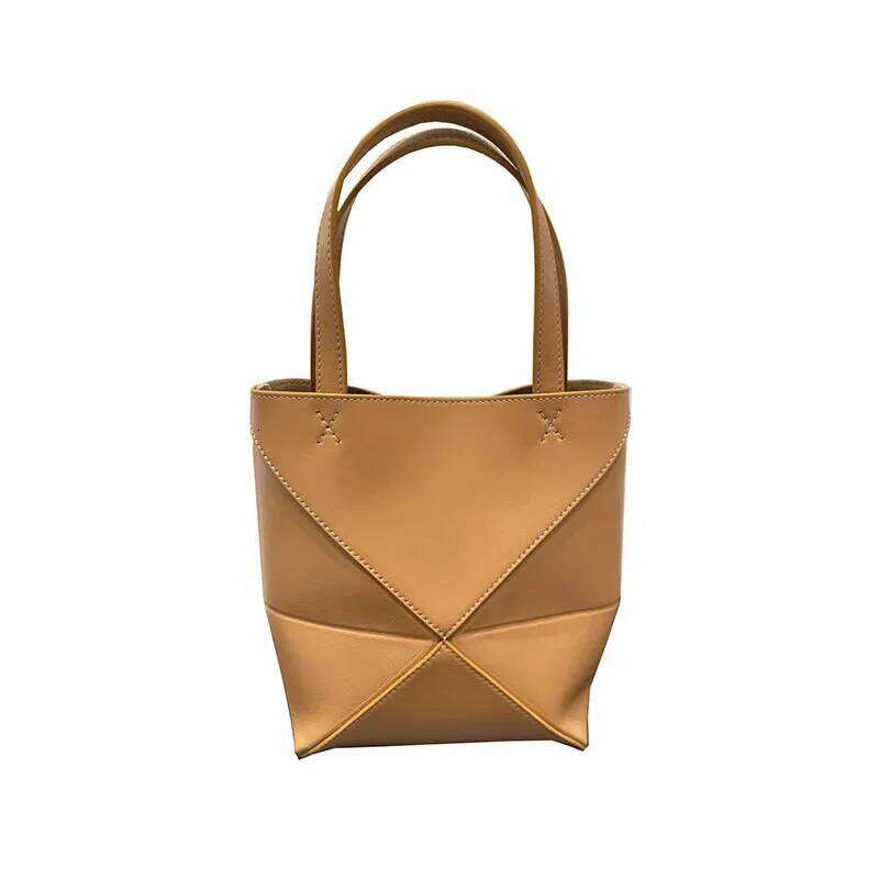 2024 New Soft Cow Foldable Geometric Tote Genuine Leather Handbag Commuter Large Capacity Travel Bag For Women