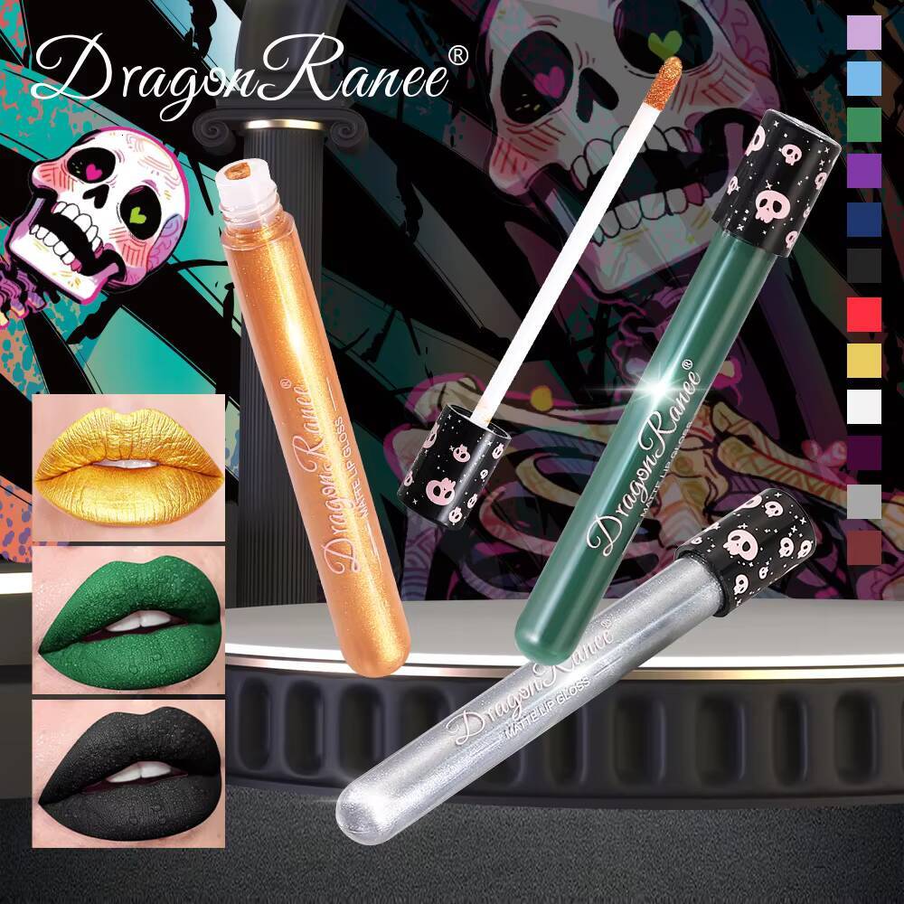 Waterproof Matte Black White 12 Color Lasting Pigment Green Purple Liquid Lipstick Christmas Halloween Lip Gloss Makeup happy