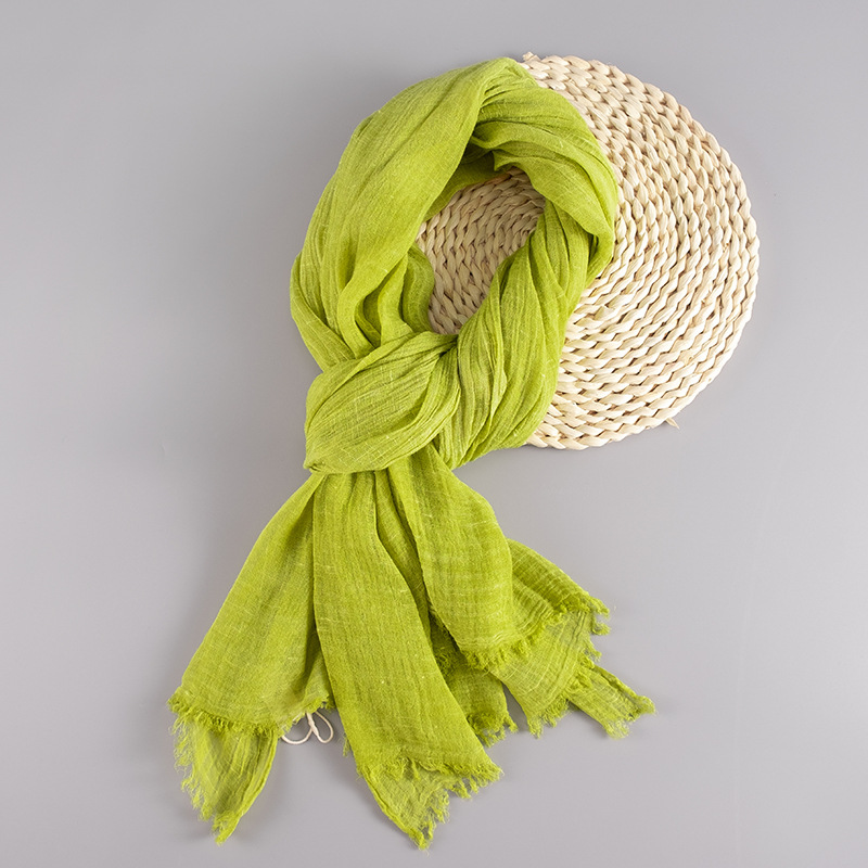 K1045 Cotton and linen scarf summer style sunscreen thin style oversized Korean style all-match solid color linen literary long shawl dual-purpose