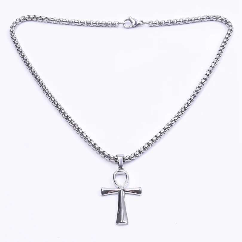 4mm Width Stainless Steel Jewelry Chain Necklaces For Women Men Accessories Ankh Cross Pendant Charm Necklace Statement Fashion W250616