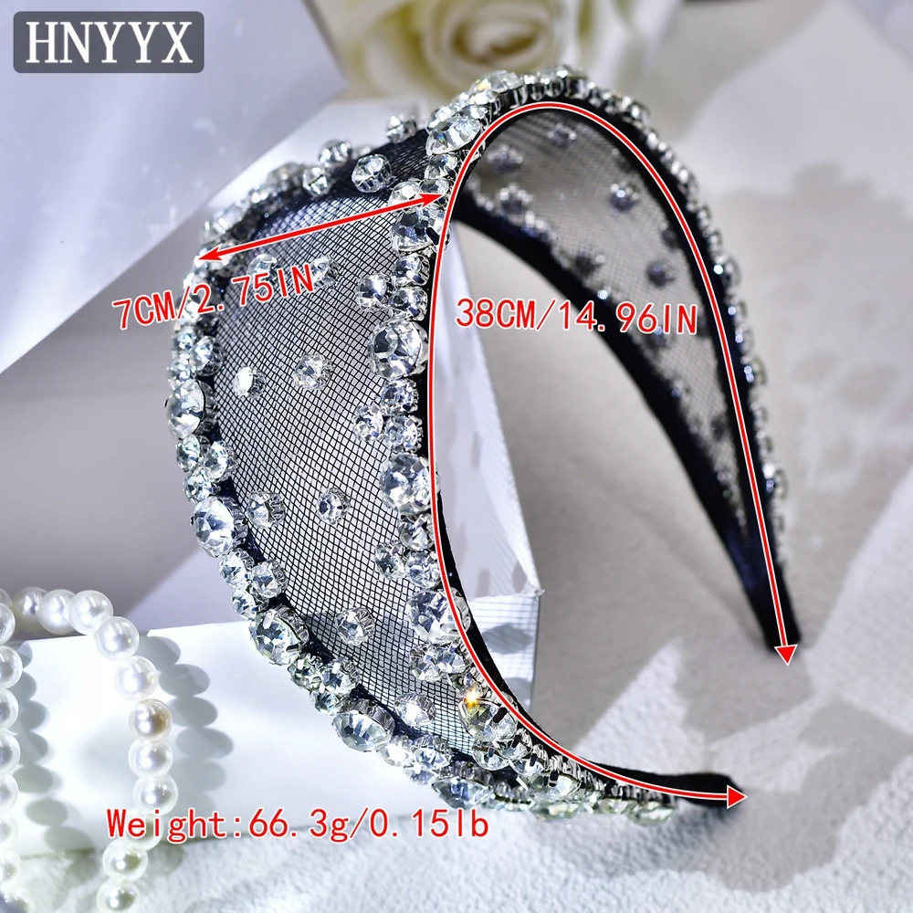 HNYYX Glitter Rhinestone Headband Wide Baroque Crystal Hair Hoop Hair Accessories for Women Wedding Party Hair Pieces A43 250603