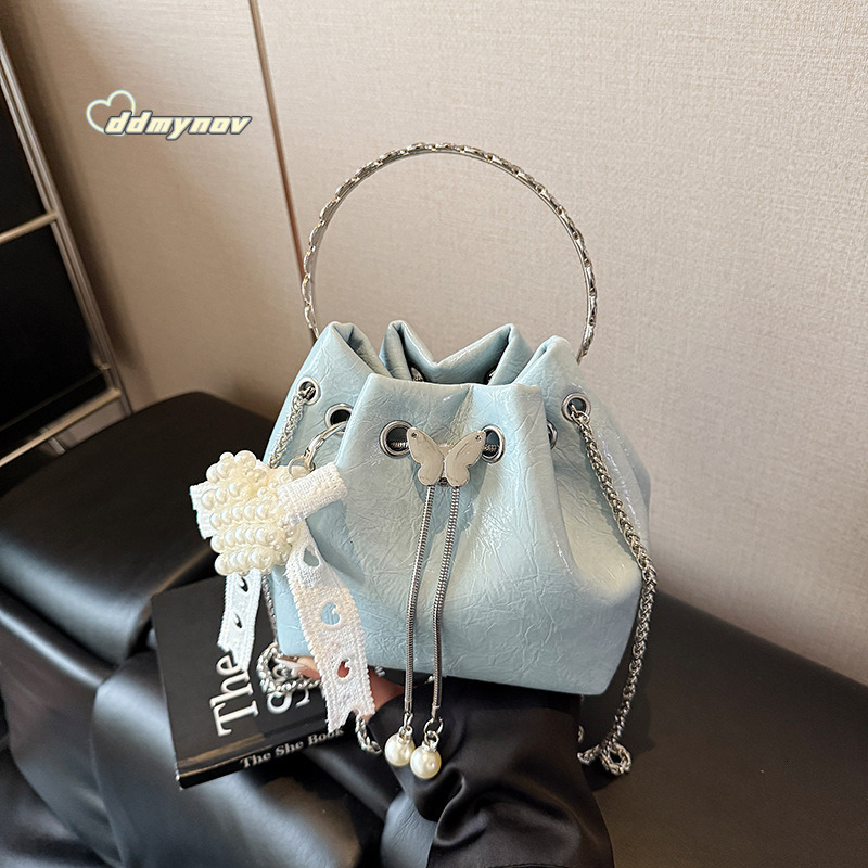Niche Trendy Design Handheld Bucket for Women Summer Simple Light Luxury Wrinkled Stylish Chain Shoulder Crossbody Bag ddmynov ddmynov ddmynov