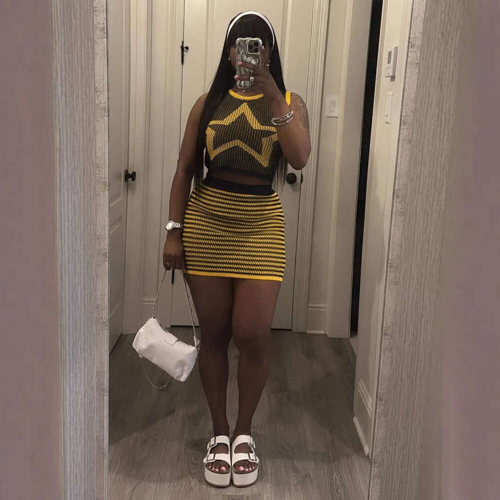 Summer New Knitted Fashion Personality Slim Sexy Bodycon Dress Vest Set B5 m8