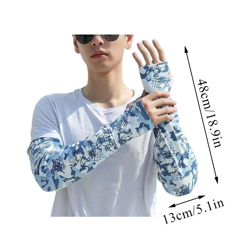 Fashion Camouflage Print Ice Silk Anti-UV Arm Sleeves Breathable Men Sunscreen Sleeves Non-slip Half Finger Fishing Run Sleeves 250610