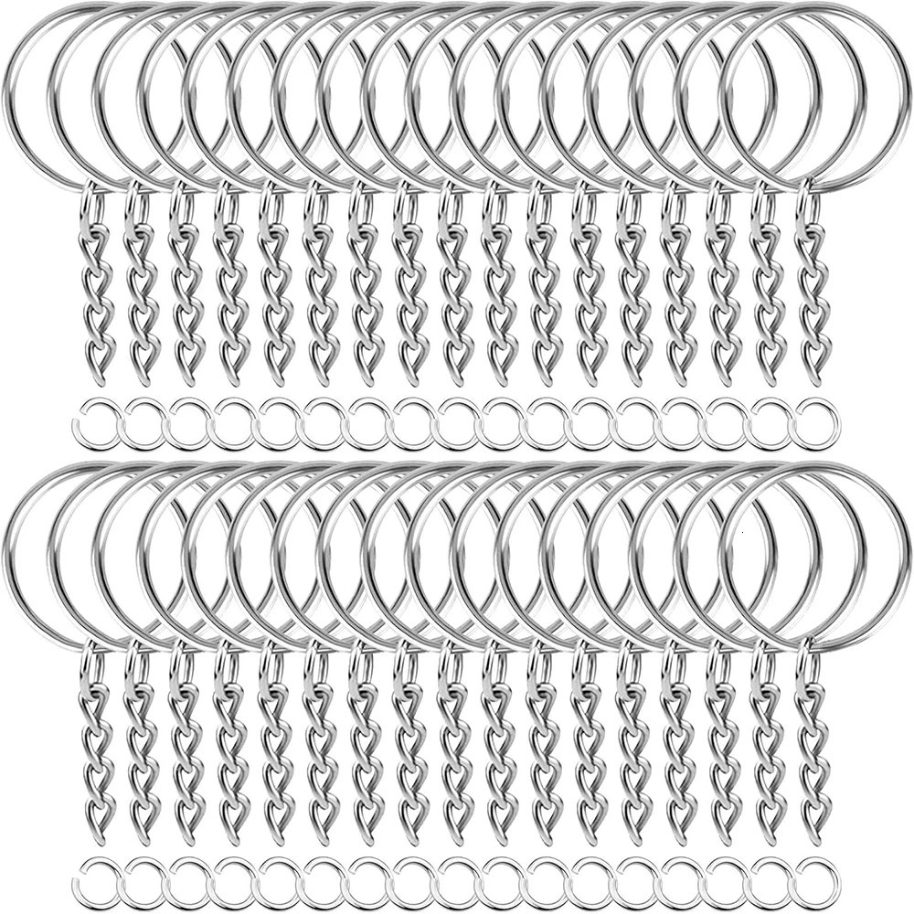 50PCS Stainless Steel Metal Blank Keyring Keychain Split Rings with Chain Climbing Buckles Carabiner Accessories 250606