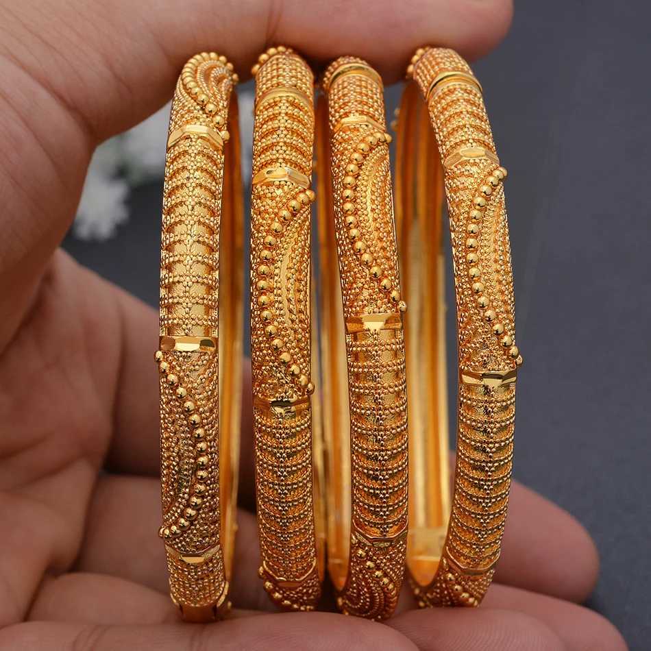 24K Bangles Dubai Gold Color Wedding Bangles For Women Men Saudi Arab Bangles Jewelry Z250616