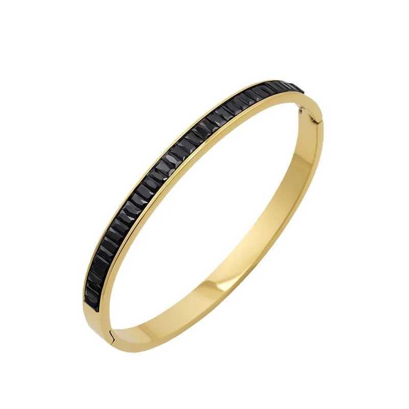 CARLIDANA Fashion Customized Zircon Square Crystal Stainless Steel Gold Color Cuff Women Bangle Jewelry Z250616