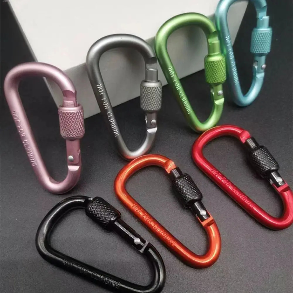 1 Pcs Outdoor Sports Aluminium Alloy Safety Buckle Keychain with Lock Climbing Button Dshape Carabiner Camping Hiking Hook 250611