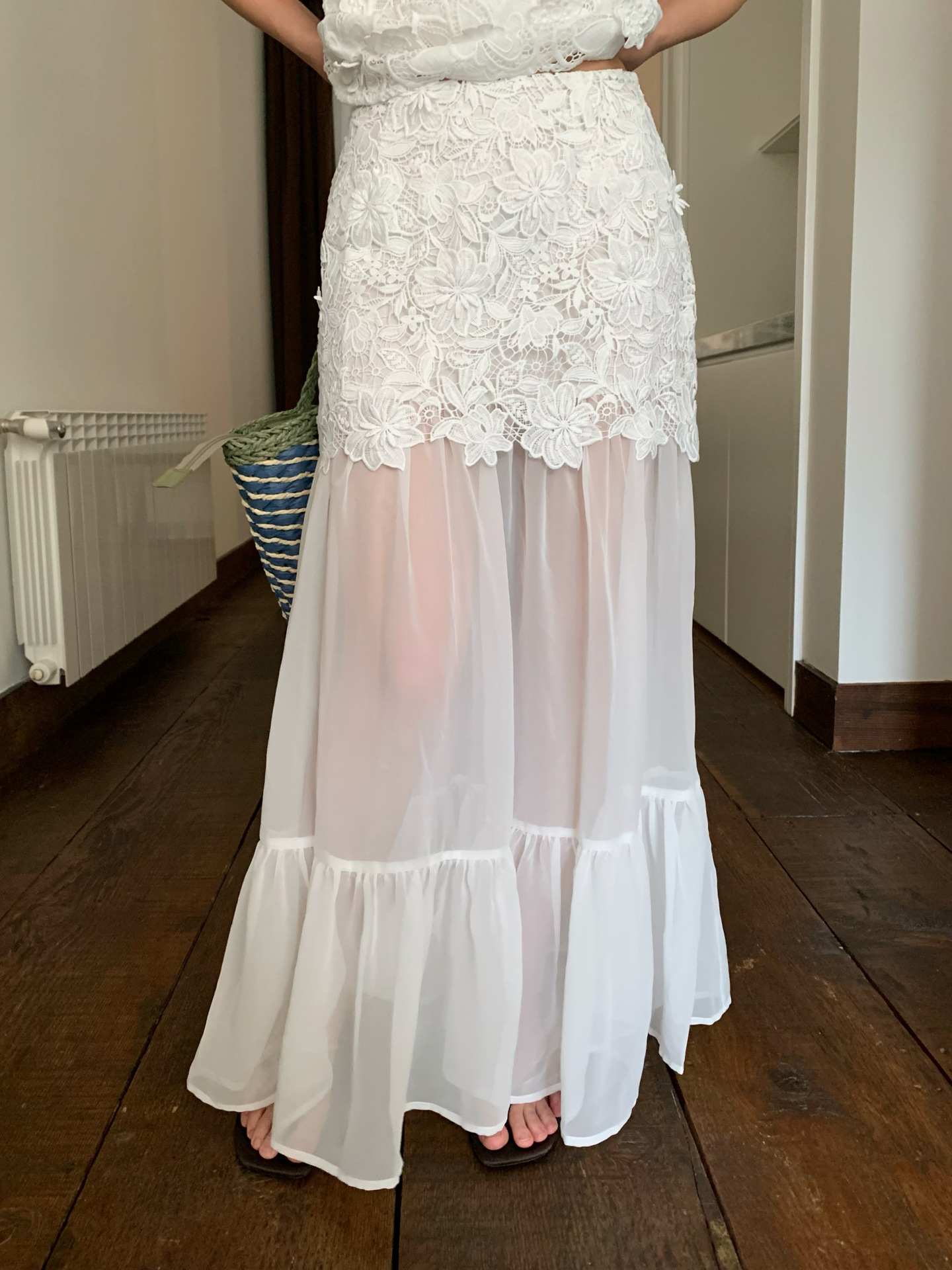 X2202 Summer 25 Summer French style beautiful lace splicing gauze fishtail half-length skirt for women