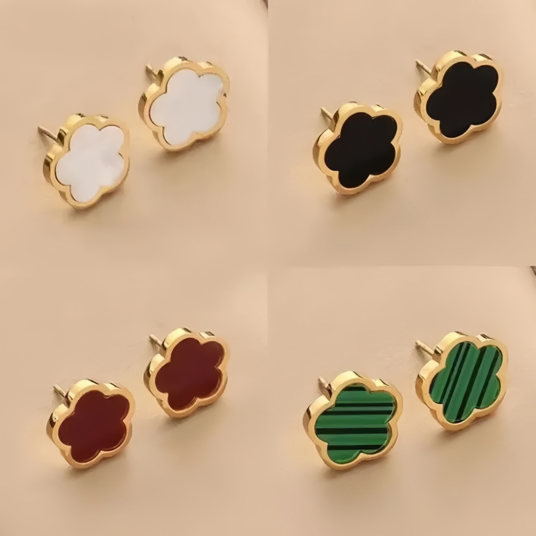 luxury jewelry designer earrings for woman silver gold earring stud clover jewelry mother of pearl white black green red gray diamond 18K Gold Plated flower earrings