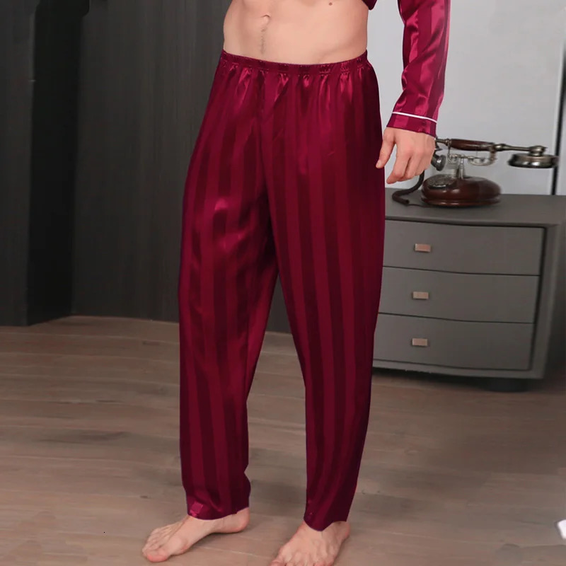 Three colors of mens pajama pants ice silk summer striped sleepwear oversized casual home Sleeping 250614