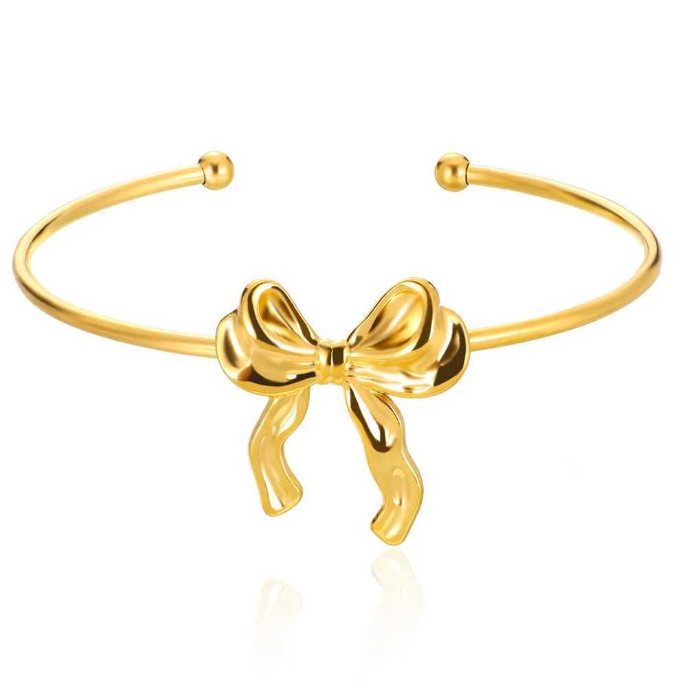 Trendy Bow Tie Cuff Open For Women Girls Stainless Steel High Quality Pulseras Gold Color Bangle Jewelry Best Gift Z250616