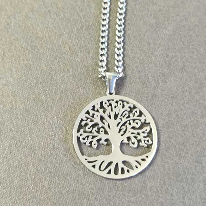10pcs Tree of Life Pendant Stainless Steel Necklace 2 Colors Women Men Amulet Neck Chain Jewelry collar aol de la vida W250616