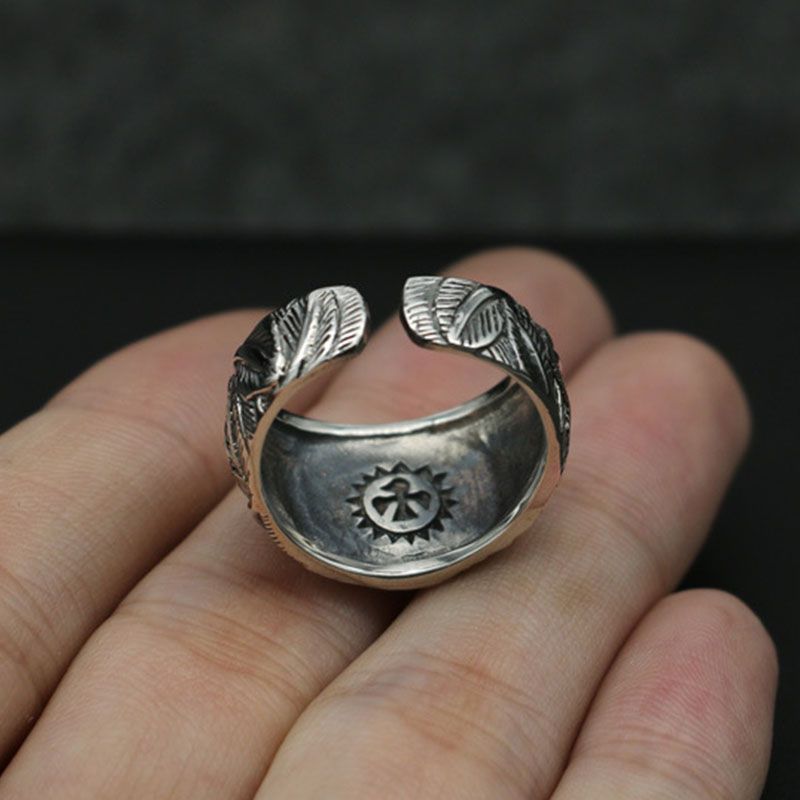 S925 Sterling Silver Ring turquoise Gem Personality Fashion Couple Retro Bird Feather Letter Shape Jewelry Gift Lovers new