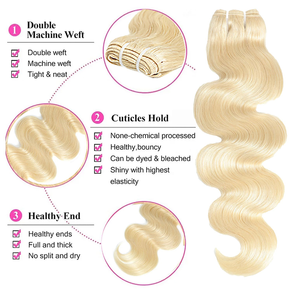 613 Bundles Blonde Human Hair Single Bundle 12-28 inch 3 Bundles Body Wave 100% Unprocessed 10A Brazilian Virgin 613 Human Hair Bundles 100g per bundl