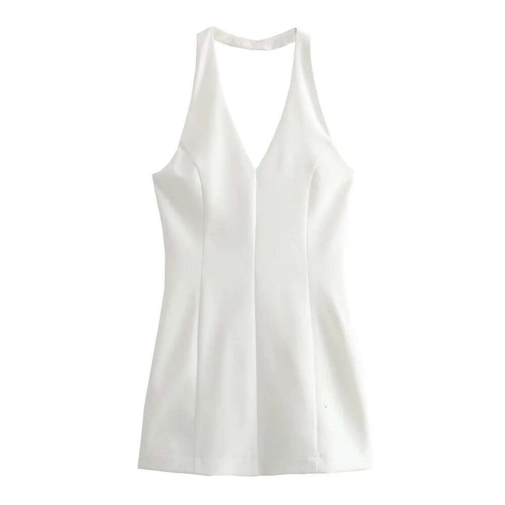 2025 Summer New Product Women's Elegance Hanging Neck Slim Fit Short Wrapped Hip Midi Dress