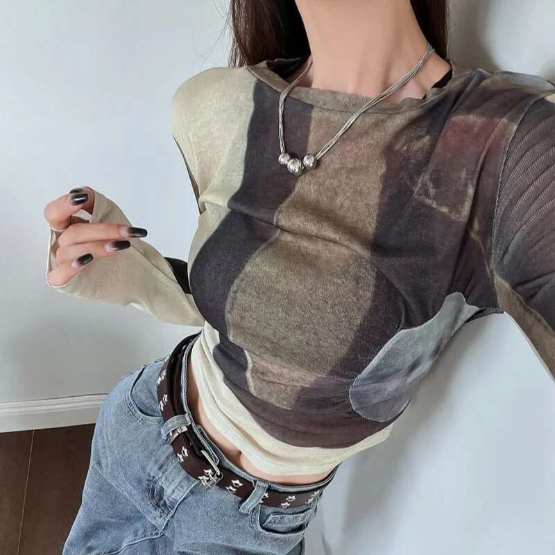 Top Female Korean Style Spring Autumn Womens Long Sleeve T-shirt Mesh Reviews Clothes Fashion Clothing Sale Y2k Emo Many Basic