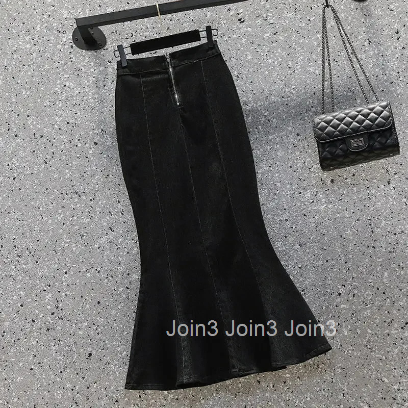 Ruffle Zipper Womens Denim Skirt Coquette Midi Black Sexy Blue Female Jeans Skirts Luxury Elegant Y2k Vintage Chic 2025 Trend V