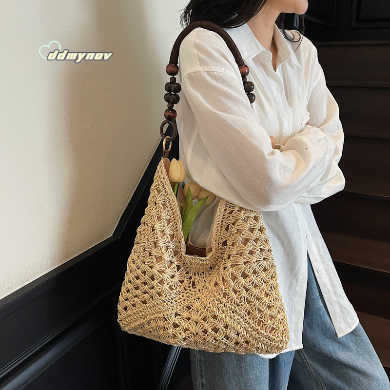 Fashion Niche Woven Handbag Tote for Women 2025 Summer New Color-Block Shoulder Casual Underarm Bag ddmynov