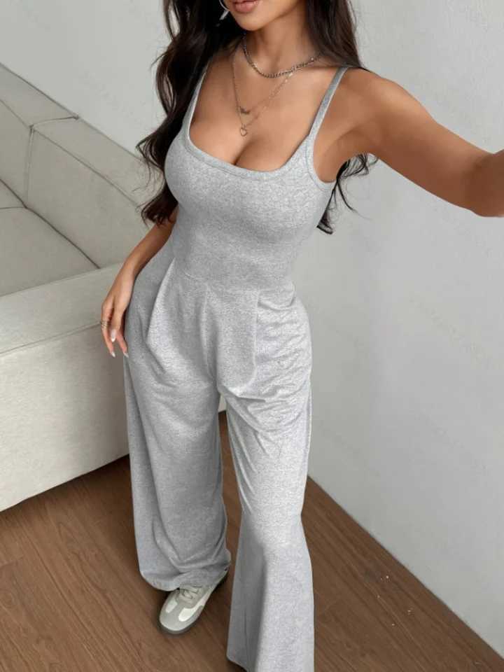 Womens Casual Halter Jumpsuit Spring and Summer Daily Solid Slim-Fit Backless Sveless Jumpsuit Ladys Floor-Length TrousersXJ250616
