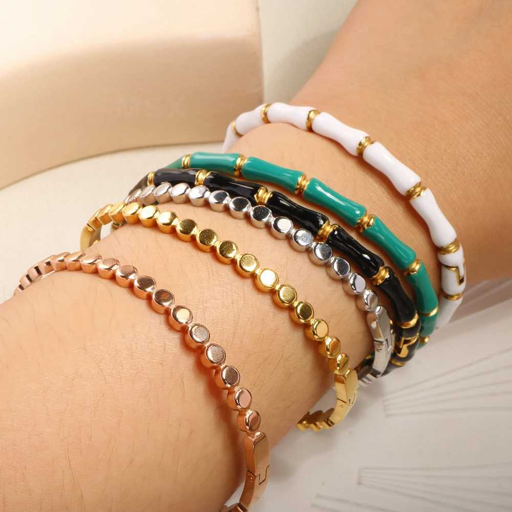 JOVO High Quality Round Bead Welded Gold Color Simple 18k Gold-plated Stainless Steel Bangle Trendy Women Jewelry Z250616