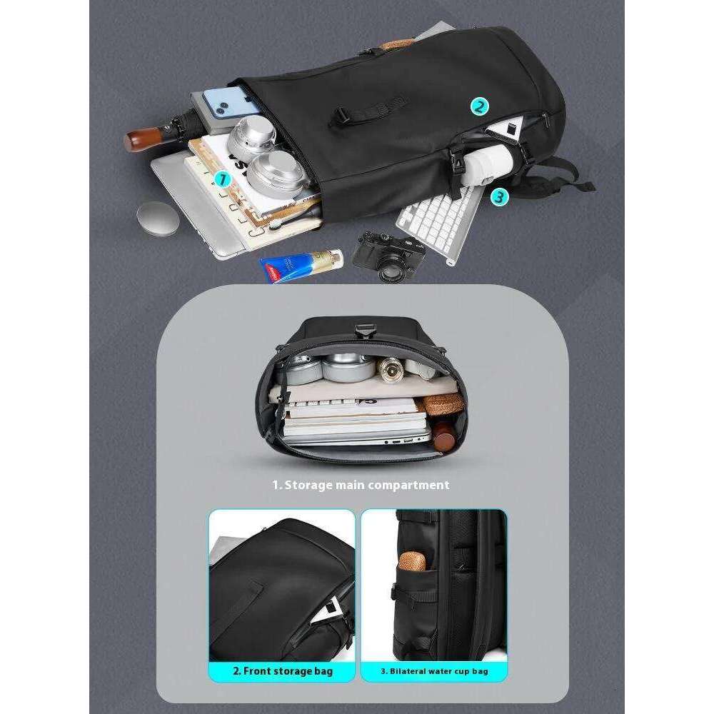 EURCOOL Mochilas Men's Waterproof Rollup Backpack Women Travel Expandable USB Charging Large Capacity Laptop Bag