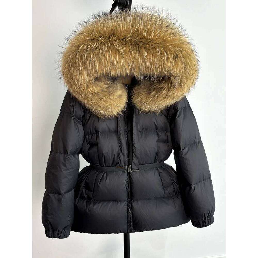 Janveny Huge Real Raccoon Fur Hooded 2025 Short Puffer Jacket Women 90% Duck Down Coat Winter Female Feather Parkas Waterproof