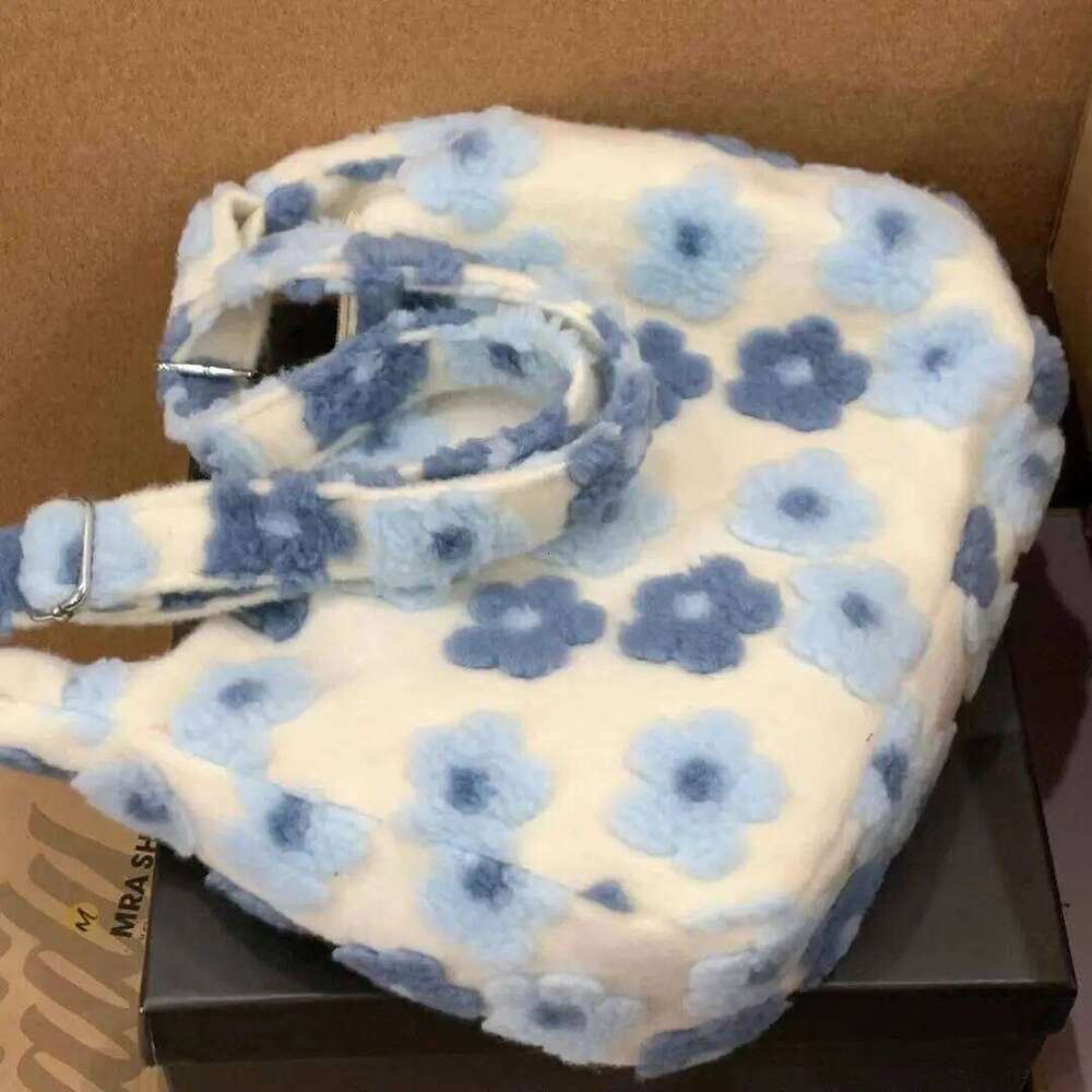 Autumn Winter Flower Lamb Wool Plush Student Large Capacity Tote Shoulder Bag Crossbody Bags For Women