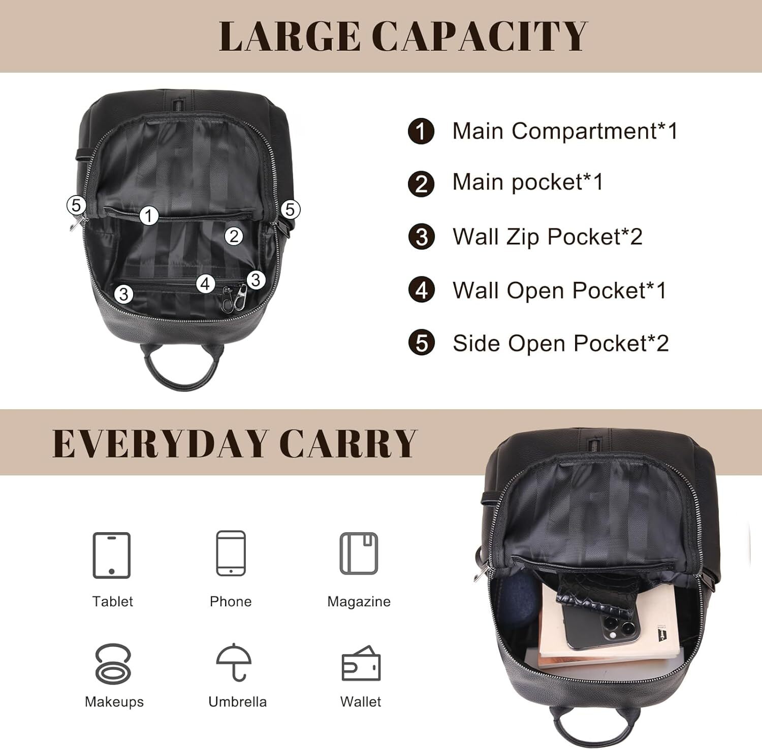 BOYATU Genuine Leather Women: Fashion Designer Backpack Purse Travel - Soft Convertible Shoulder Bag for Work, Commuter