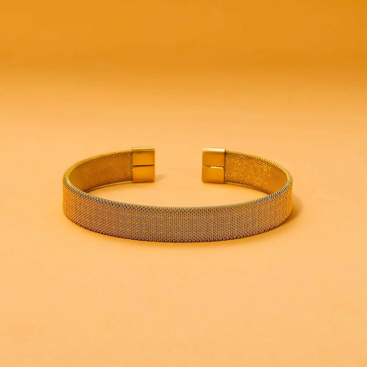 CARLIDANA Hip Hop Cuban 18k Gold Plated Stainless Steel Chunky Bangle Wide and Narrow Stretchable Elastic Z250616