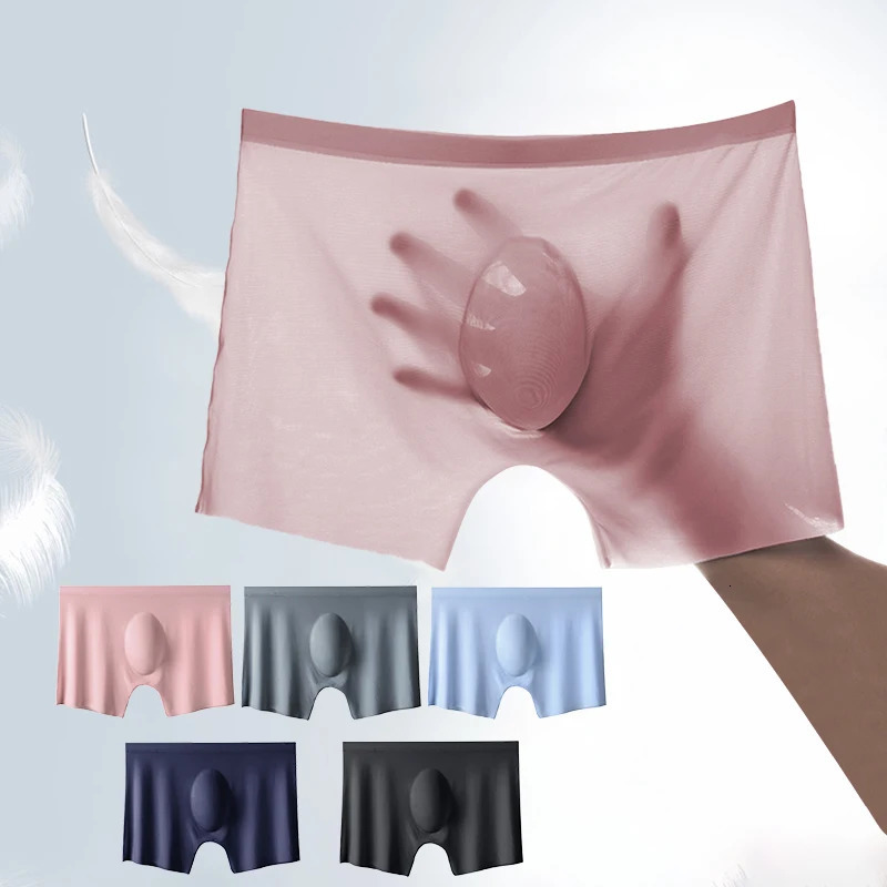 2PCS Summer Men Ultra-thin Boxers Briefs Ice Silk Seamless Underwear Sexy Lingerie Underpants Shorts Solid Breathable Panties 250614