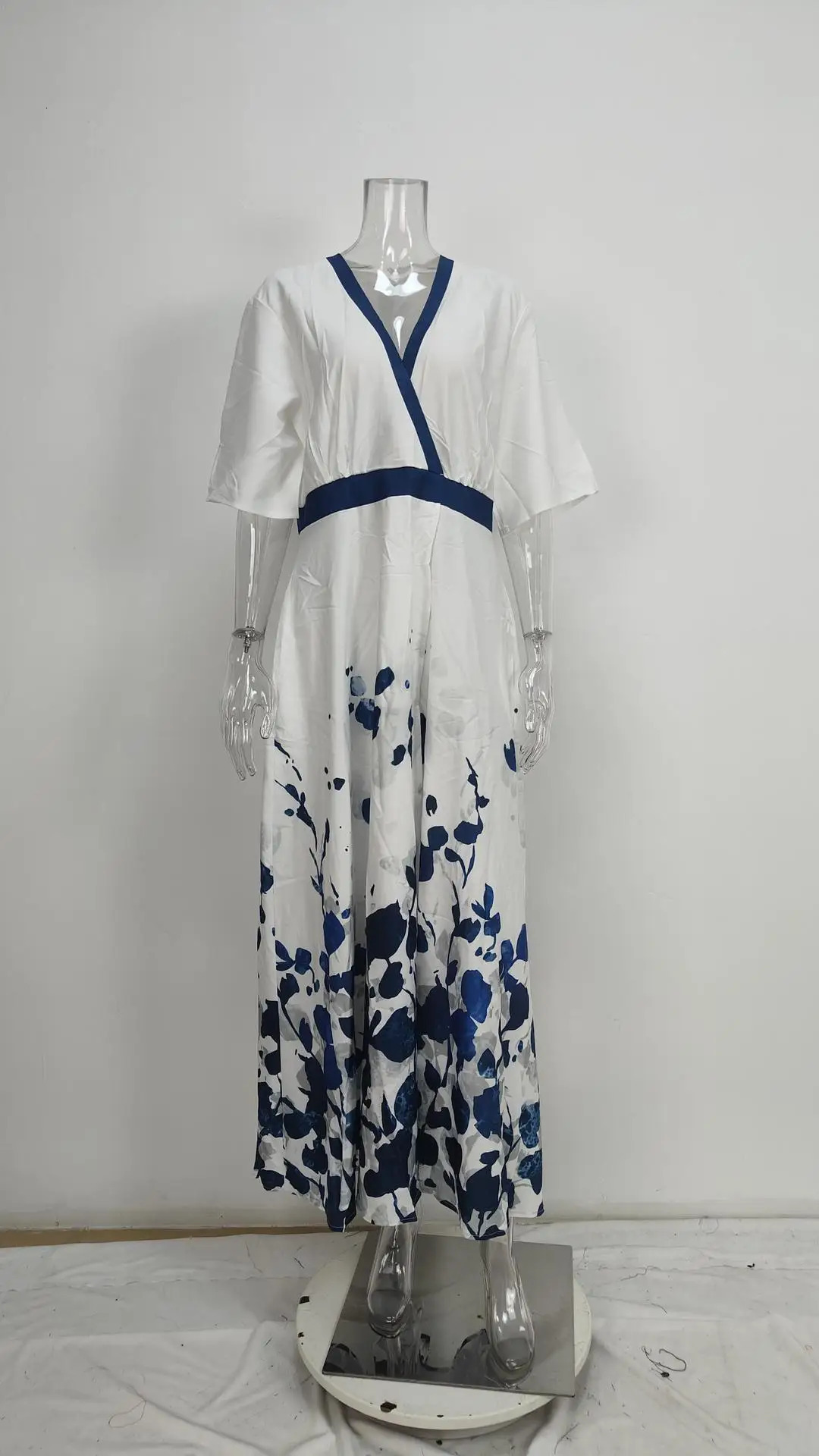 Spring Summer Women Fashion V Neck Belted Party Long Dress Sexy Printing Boho Maxi Dresses Short Sleeve Pocket Female Holiday 250609