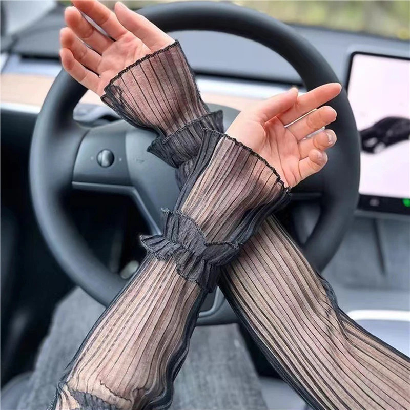 Summer Long Fingerless Glove Sun Protection Sleeves Gloves Lady Thin Lace Mesh Arm Sleeve Sunscreen UV Breathable Mittens 250610
