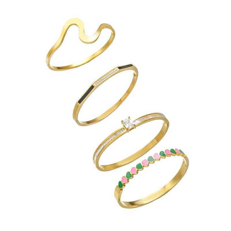 FYSARA Simple Geometry Style High Quality Stainless Steel Zircon Colorful Shell Bangle for Women Party Jewelry Gifts Z250616