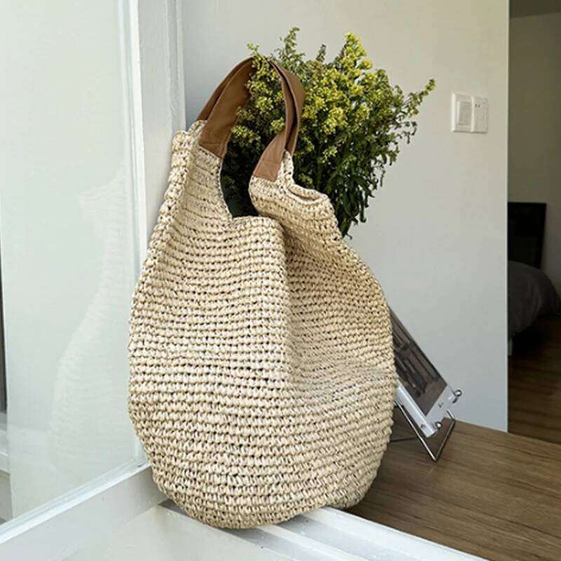 Beach Vintage Handmade Woven Shoulder Bag Raffia Rattan Shopping Bags Bohemian Ladies Summer Travel Vacation Casual Tote