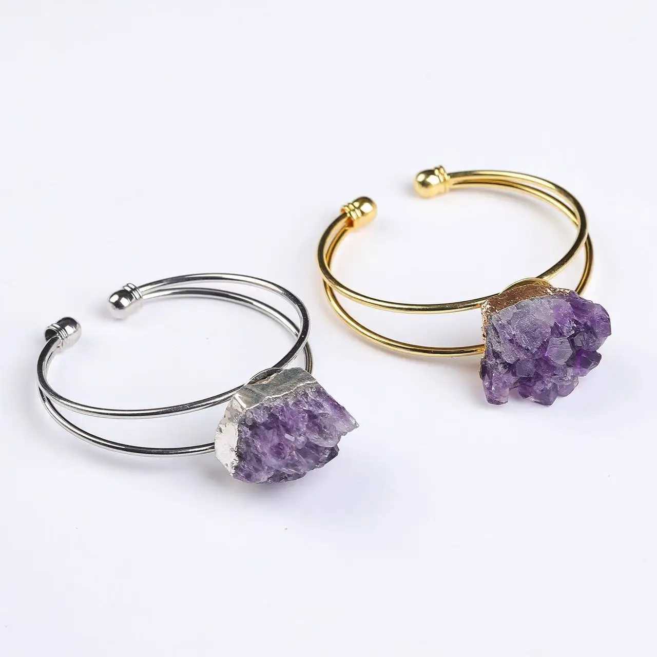 Fashion Women Natural Crystal Cluster Amethyst Cluster Bangles Handmade Jewelry Gift Z250616