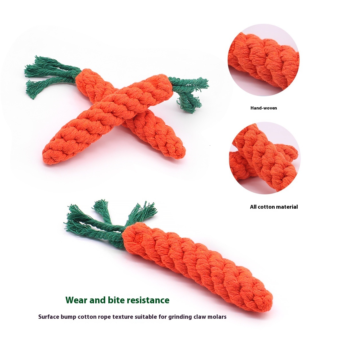 Dog Toy Pet Supplies Indestructible Toy Self-Entertainment Knot Carrot Dog Chew Durable Cotton Rope Bite-Resistant