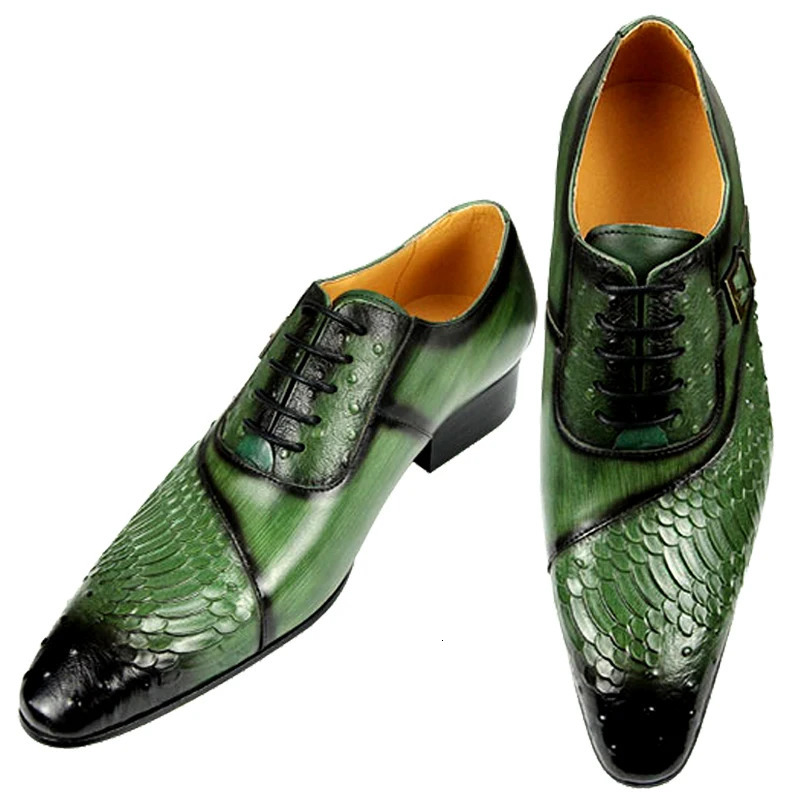 Men Oxford Shoes British Carved Fashion Dress Leather Pointed Trendy Laceup Green Black Formal 250612