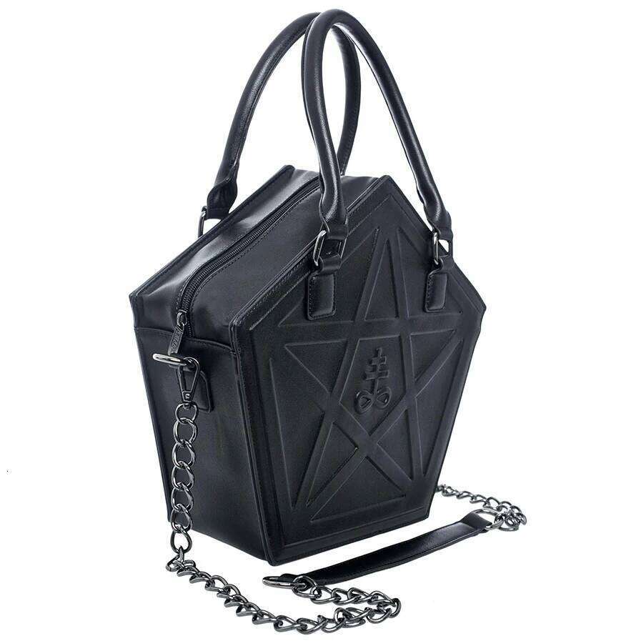Designer bag 52 JIEROTYX Pentagram Punk Darkness Gothic Star Handbag Women Girl Black PU Soft Leather Shoulder Bag With Chain High Quality