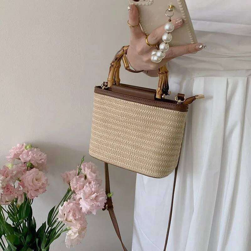 2025 New Texture Small Summer Niche Crossbody Woven Women's Hand-Woven Straw Bucket Bag