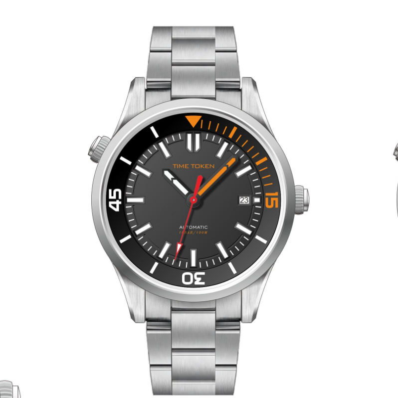 Men's Diver Mechanical Watch TIME TOKEN with 2813 Movement Super Luminous Sapphire Crystal Automatic Winding 304L Steel Case/Turtle Buckle 100M W