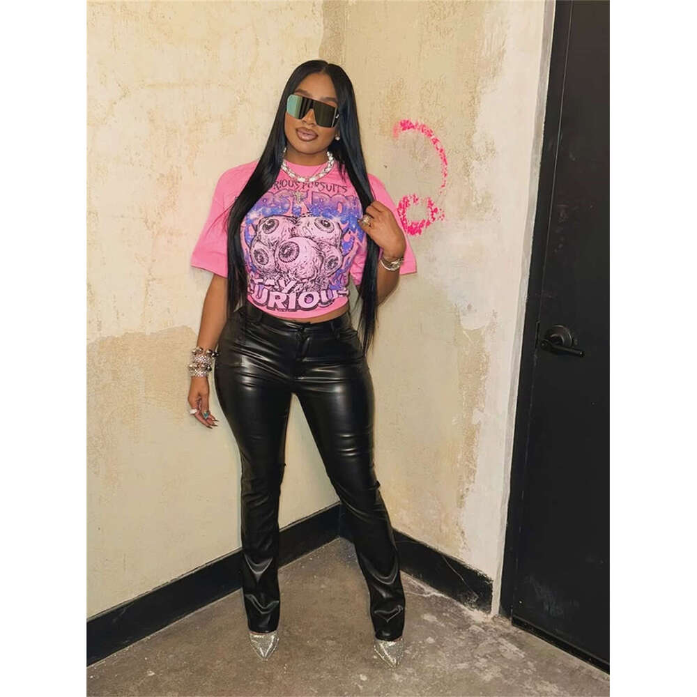 New Fashion Street Print Short Sleeve Crew Neck Simple Versatile Top T-Shirt Women's Clothing B5