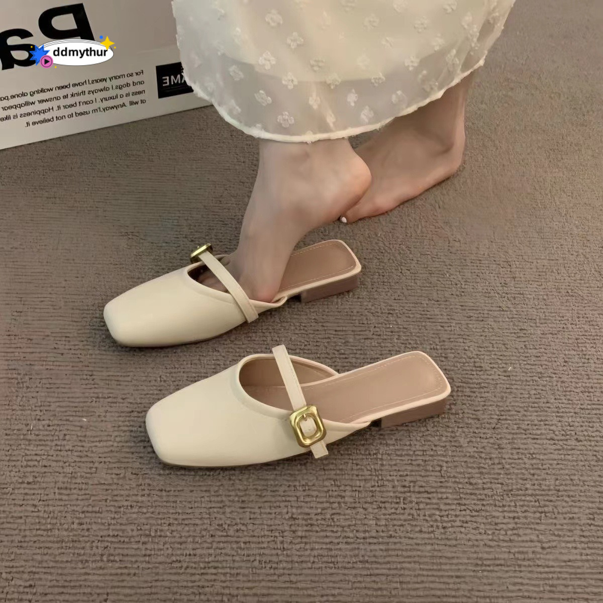 French Style Closed-Toe Half Slippers for Women, Outdoor Wear, Spring/Summer 2024 New Versatile Soft Leather Mules, Mary Jane Shoes ddmythur