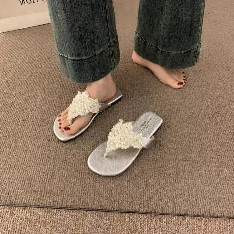 Fairy style shoes, women's summer outdoor sandals, new retro bohemian flip flops, pearl beach women's sandals, designer sandals