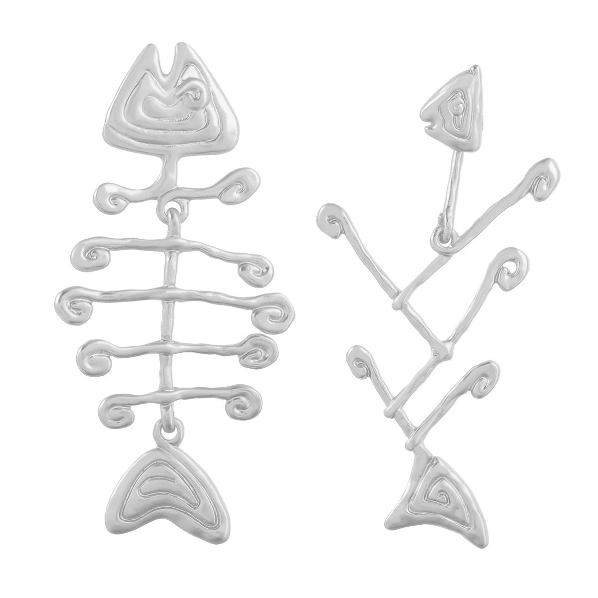 Creative Fish Bone Asymmetric Dangle Earrings for Woman 250610