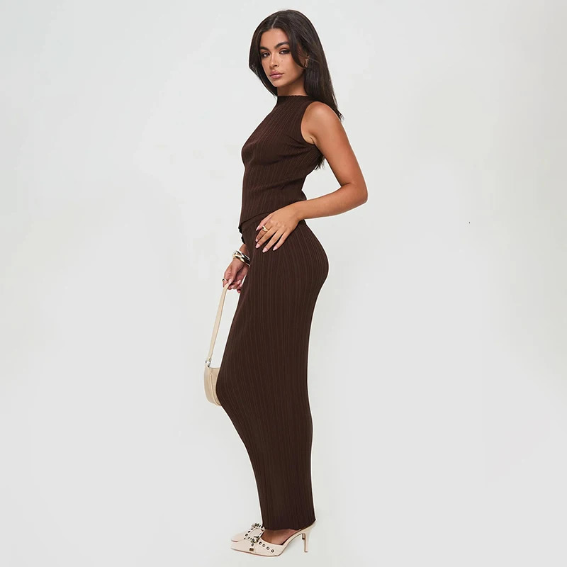 Summer Pure Color round Neck Unisex High Waist Long Dress Slimming Set Skirt Top And Bottom Ensemble 250609