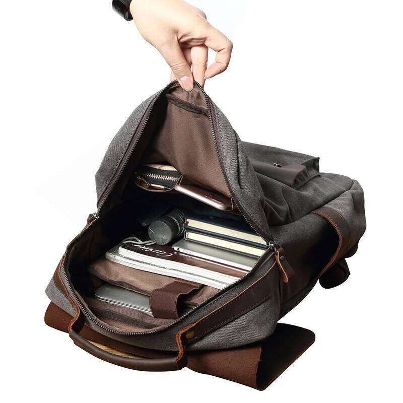 Men Backpacks Retro Canvas Backpack Multifunction Fashion Neutral Leather School Bags For Teenager Portable Wearproof Travel Bag