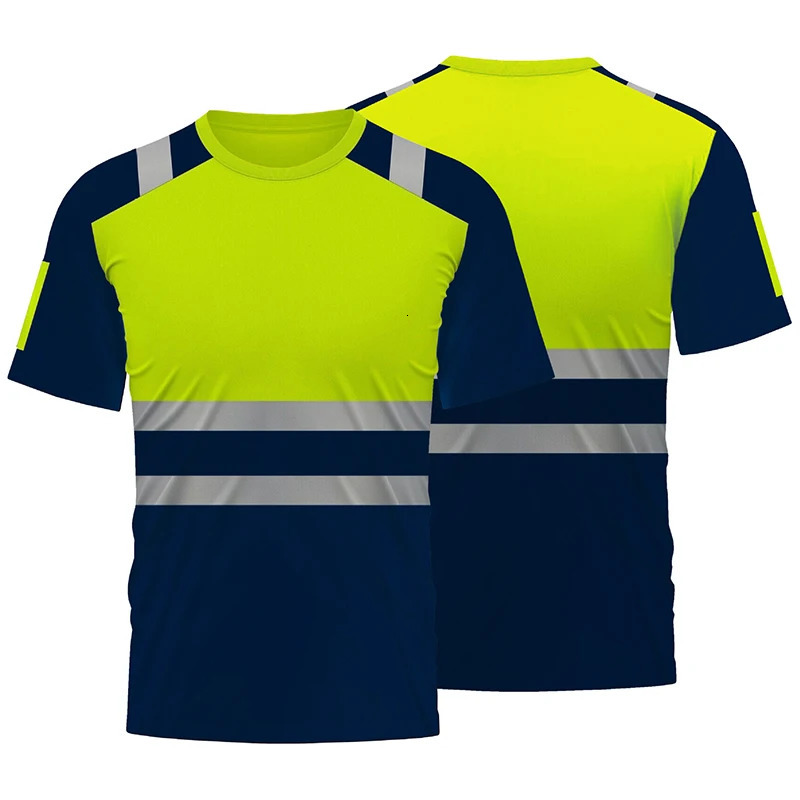High Visibility Safety Work Shirts Summer Breathable T Shirt Reflective Tshirt Quick Dry Hi Vis Large XXXL 250613
